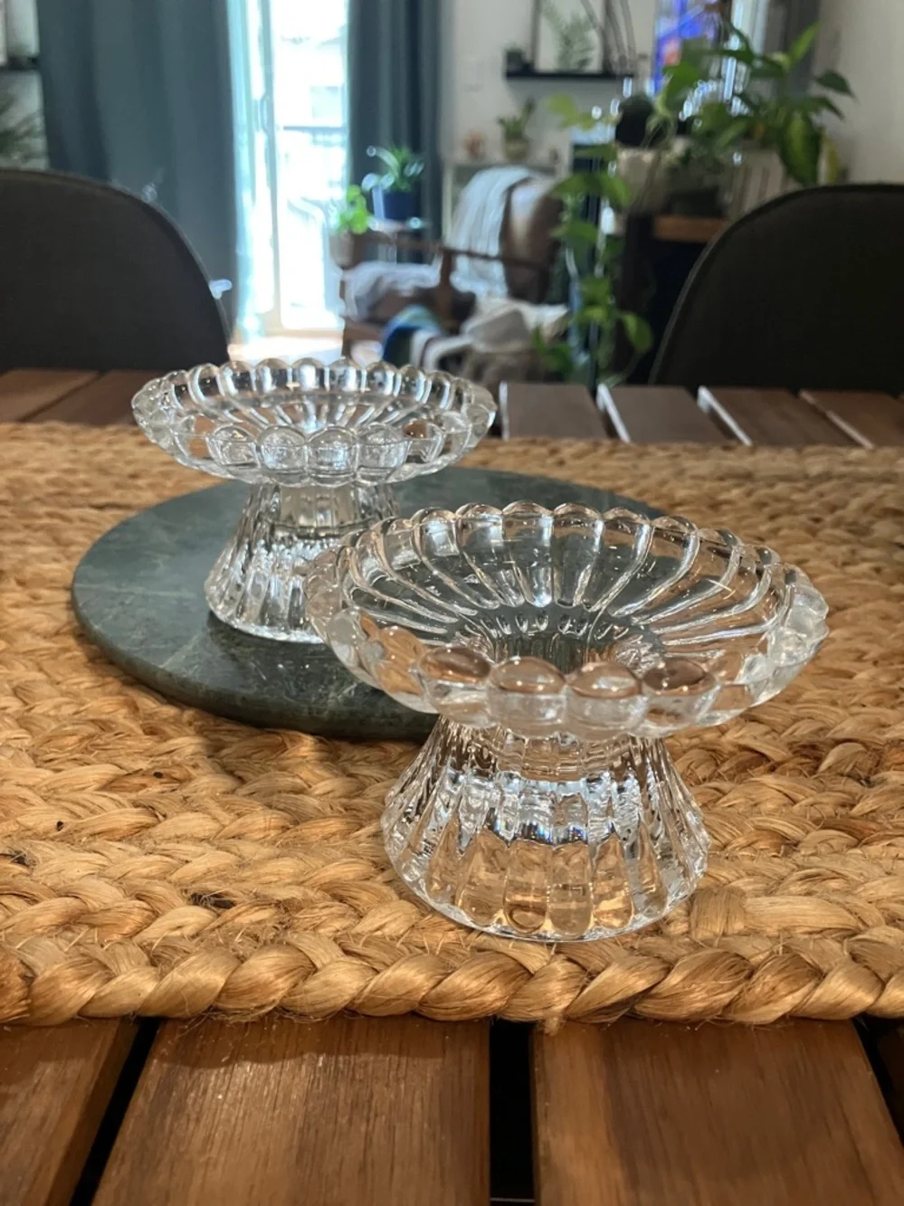 Vintage Party Lite Colonial Quilted Candle Holder Pair Clear Glass - Picture 3 of 3